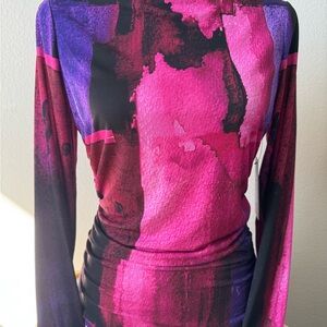 DKNY Pink and Purple Patterned Dress